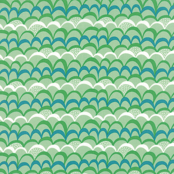 Coral Queen Waves Galore in Green by Stacy Leat Hsu for Moda Fabrics