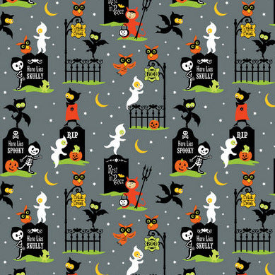 Costume Clubhouse Graveyard on Gray by Sheri Berry for Riley Blake