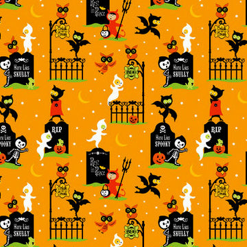 Costume Clubhouse Graveyard on Orange by Sheri Berry for Riley Blake