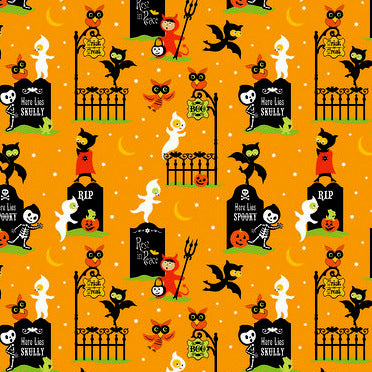 Costume Clubhouse Graveyard on Orange by Sheri Berry for Riley Blake