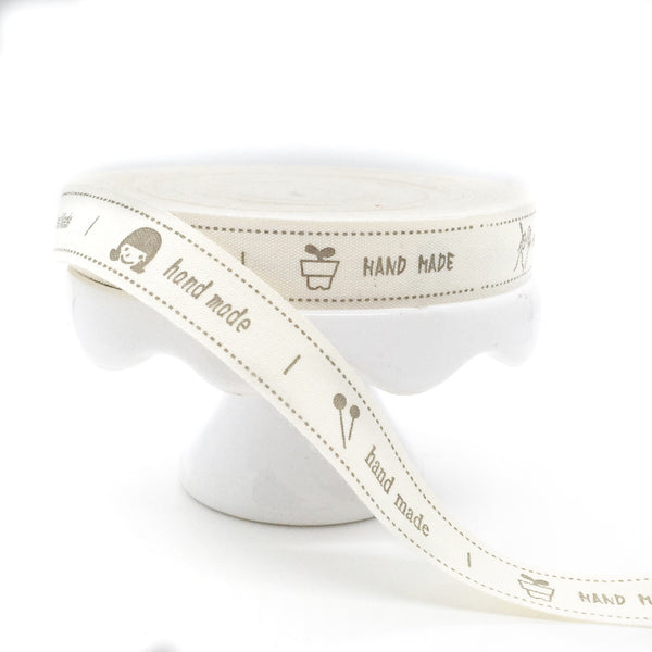 Cotton Handmade Labels in Brown Script with Images