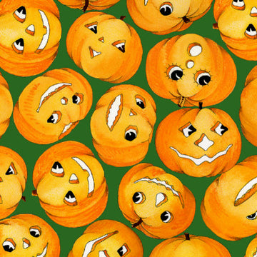 Creepers Peepers Pumpkins on green by Quilting Treasures