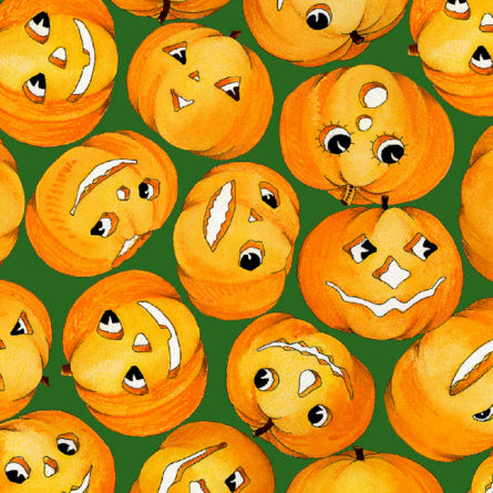 Creepers Peepers Pumpkins on green by Quilting Treasures