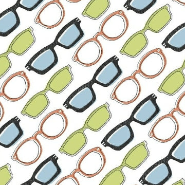 Desk Job Glasses on White by Windham Fabrics