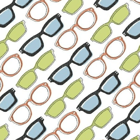Desk Job Glasses on White by Windham Fabrics