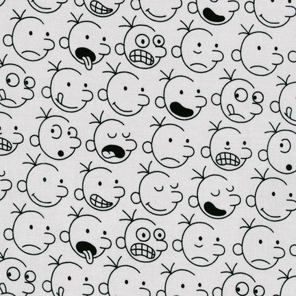 Diary of a Wimpy Kid Greg Heffley Faces on grey by Robert Kaufman Fabrics