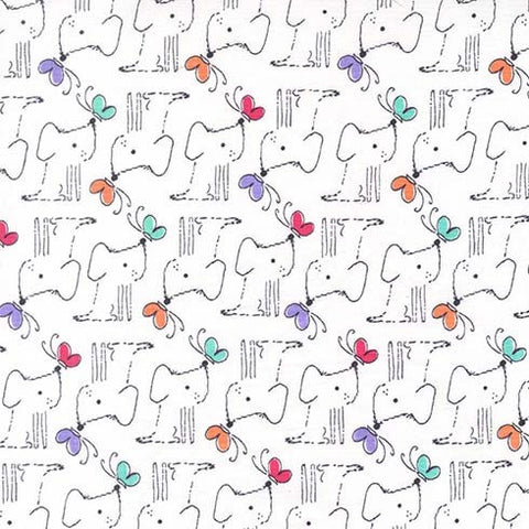 Doggie Play Doggie and Butterfly in Pink by Michael Miller