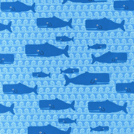 Don't Be Crabby Whales on Blue by Robert Kaufman Fabrics
