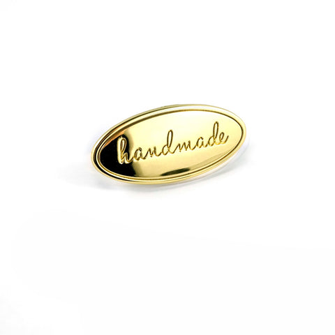 Metal Bag Label Oval Handmade in Gold