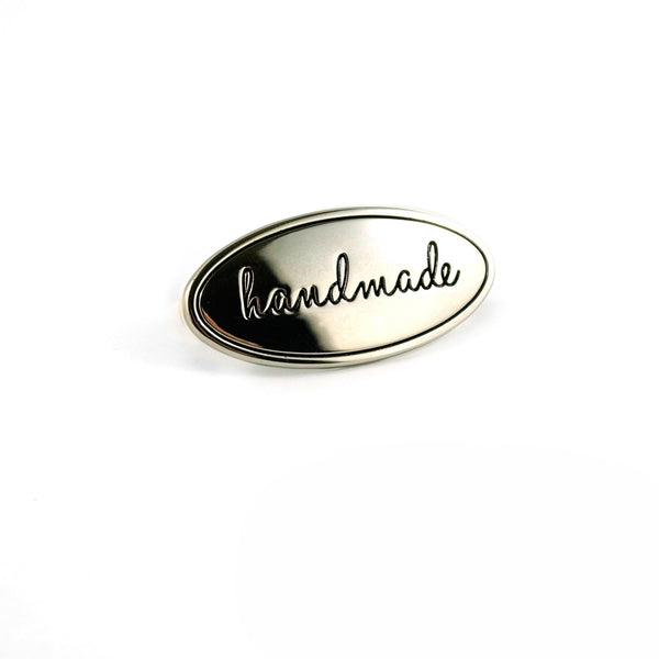 Metal Bag Label Oval Handmade in Nickel