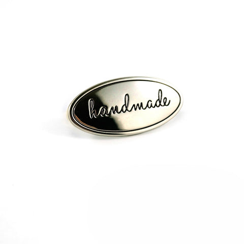 Metal Bag Label Oval Handmade in Nickel