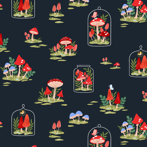 Garden & Globe Mushroom Garden in Navy by Erin McManness EM201-NA3