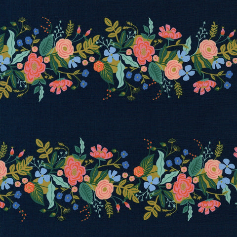 English Garden Floral Vine Navy