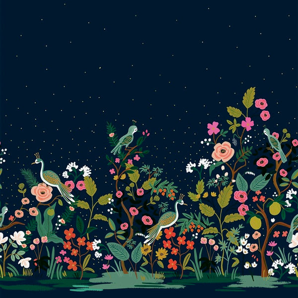 Growing Garden on navy from English Garden Collection by Rifle Paper Co for Cotton & Steel