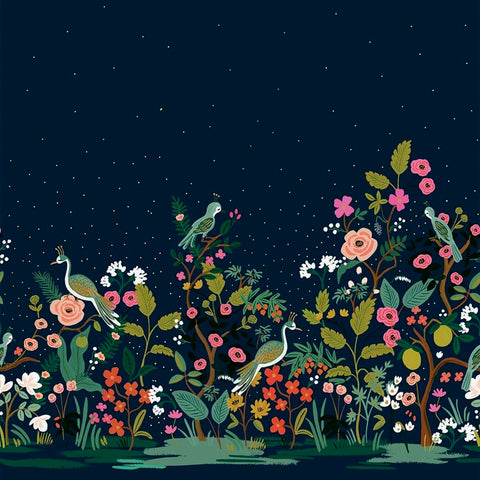 Growing Garden on navy from English Garden Collection by Rifle Paper Co for Cotton & Steel