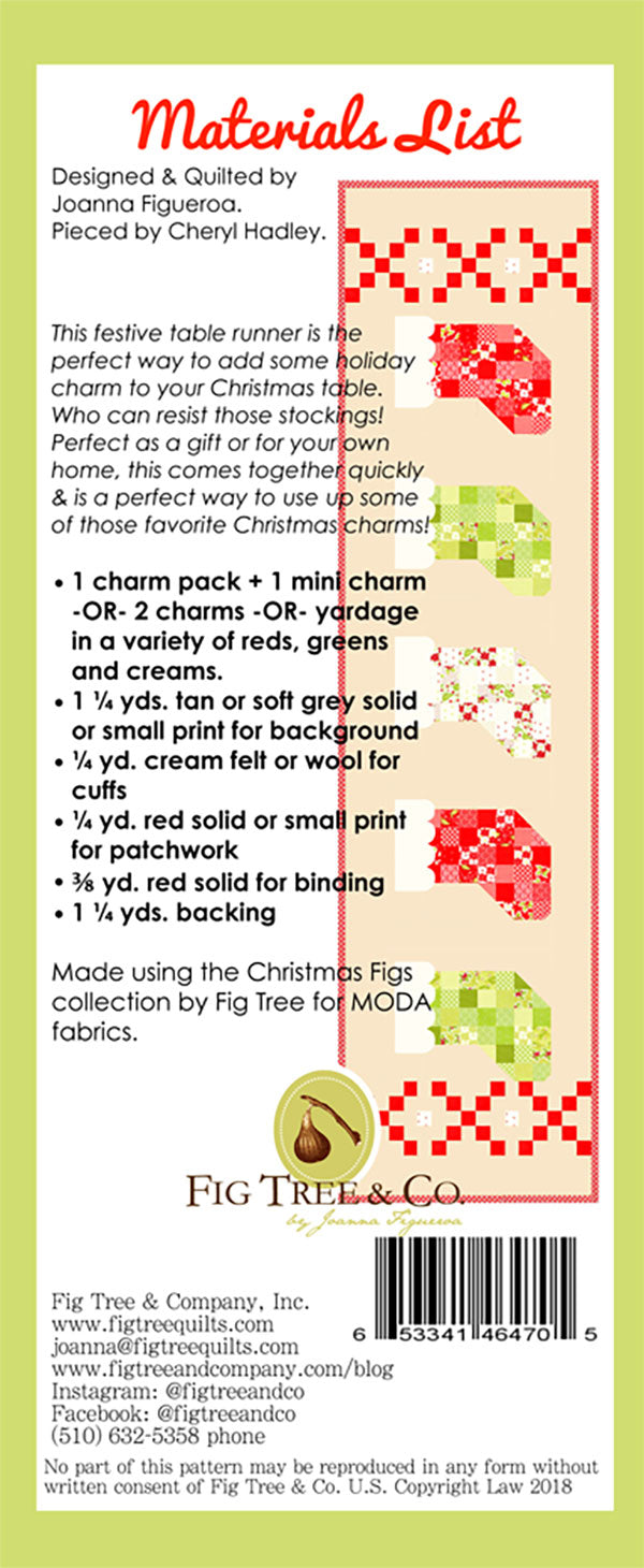 And The Stockings Were Hung table runner pattern by Fig Tree Threads