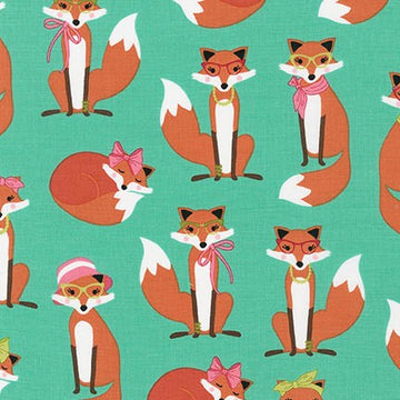 Fabulous Foxes Madam Fox in Aqua by Andie Hanna for Robert Kaufman Fabrics