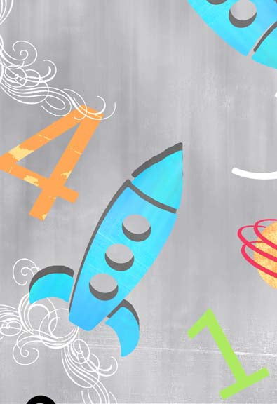 Flannel Rocket Scientist Large Rockets in Grey by Teri Beyer for In the Beginning Fabrics