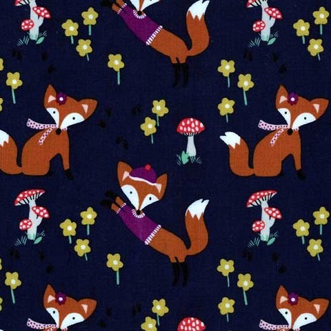 Fox Wood Lil Foxy in Navy by Michael Miller Fabrics