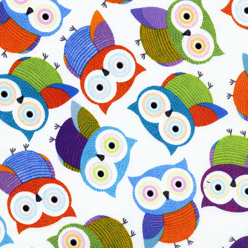 Foxy Owls Owls on White by Timeless Treasures