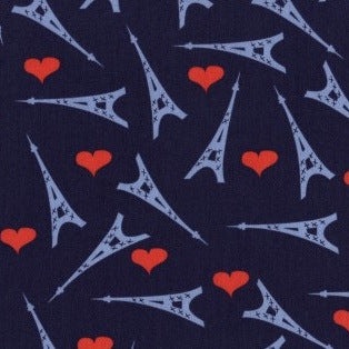 French Lessons Eiffel Towers on Navy by Dear Stella Fabrics