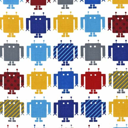 Funbots Square Robots in Primary by Robert Kaufman Fabrics