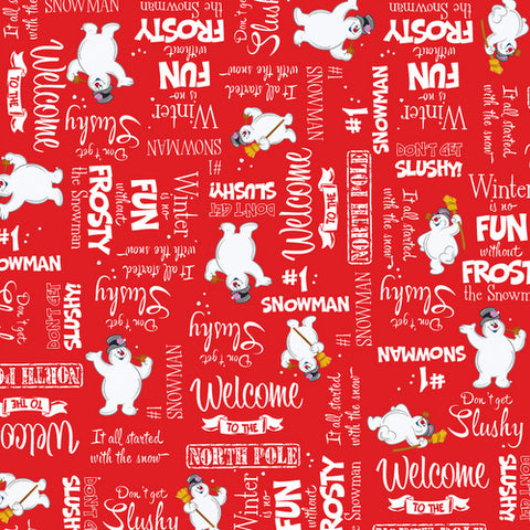 Fun with Frosty Frosty and Phrases on Red by Quilting Treasures Fabrics