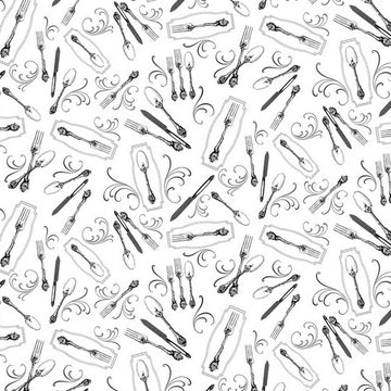 Give Us This Day Tossed Utensils on White by Quilting Treasures