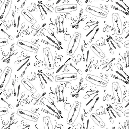 Give Us This Day Tossed Utensils on White by Quilting Treasures