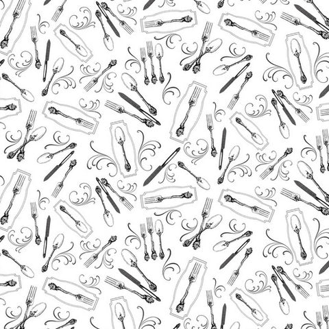 Give Us This Day Tossed Utensils on White by Quilting Treasures
