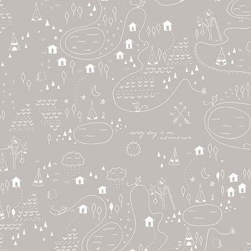 Greatest Adventure Map in Gray by Natalie Lymer for Riley Blake Designs