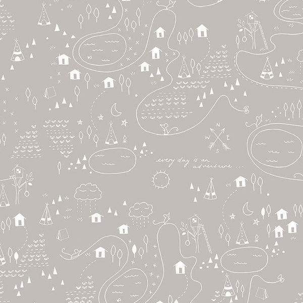 Greatest Adventure Map in Gray by Natalie Lymer for Riley Blake Designs