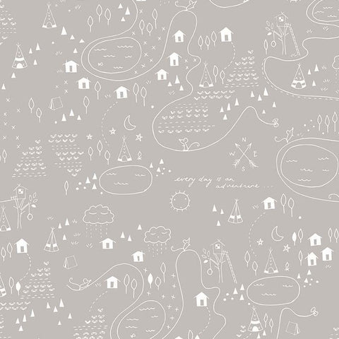 Greatest Adventure Map in Gray by Natalie Lymer for Riley Blake Designs