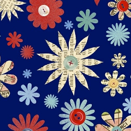 Handmade Flowers on Blue by Windham Fabrics