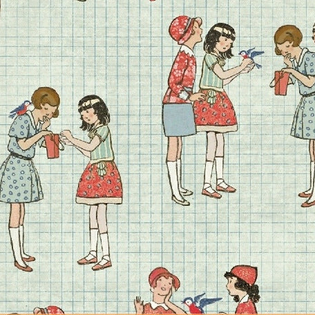 Handmade Little Girls on Blue by Windham Fabrics