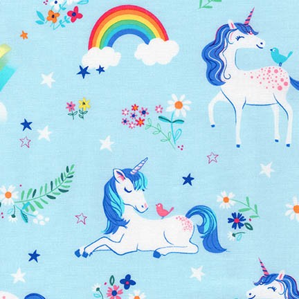 Happy Little Unicorns on Blue by Robert Kaufman