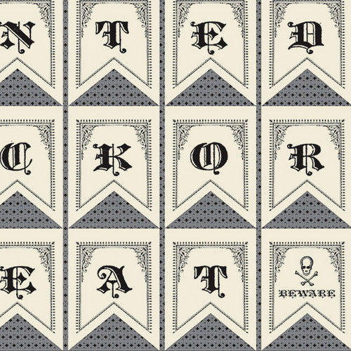 Haunted Gala Haunted 24 inch Panel Bunting in Black by The Comstocks for Moda Fabrics