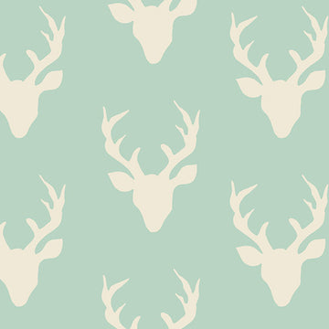 Buck Forest in Mint by Bonnie Christine, mint green quilting cotton with rows of deer silhouettes