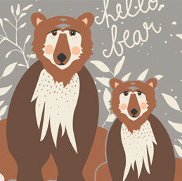 Hello Bear Oh Hello in Fog by Bonnie Christine, grey quilting cotton with small ditsy florals