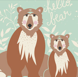 Hello Bear Oh Hello in Meadow by Bonnie Christine, green quilting cotton with small ditsy florals