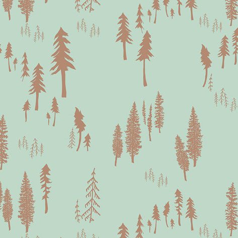 Hello Bear Timberland Dew by Bonnie Christine, green quilting cotton with woodland motif