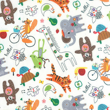 Hello Friend Happy Friend on White by Abi Hall for Moda Fabrics