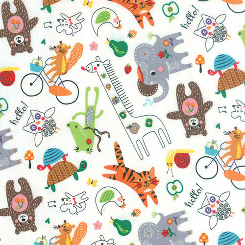 Hello Friend Happy Friend on White by Abi Hall for Moda Fabrics