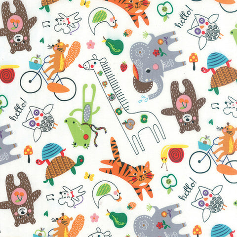Hello Friend Happy Friend on White by Abi Hall for Moda Fabrics