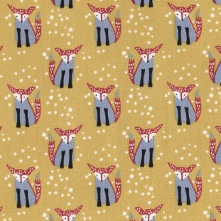 Hilltop Foxes on Gold by Dear Stella Fabrics