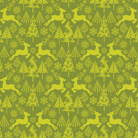 Hip Holiday Reindeer Stroll in Green by Blend Fabrics