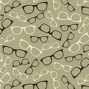 Hipster on the Go Glasses tossed on Taupe by Deborah Ewards for Northcott Fabrics
