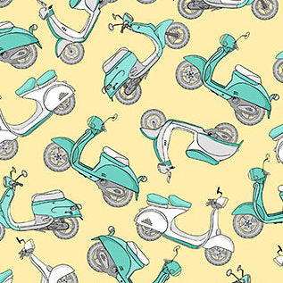 Hipster on the Go Scooters in Turquoise by Deborah Edwards for Northcott Fabrics