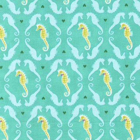 Into the Deep Dapper Seahorses in Aqua by Patty Sloniger for Michael Miller Fabrics