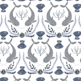Into the Reef Narwhal Damask on White by Dear Stella